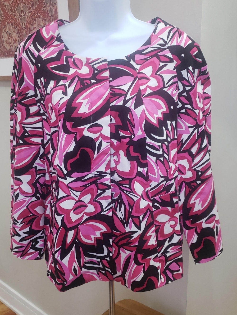 Laura Ashley Women’s Floral Print Pink Bolero Blazer, Size L